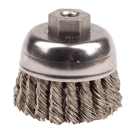 Weiler 2-3/4" Single Row Knot  Cup Brush.020" Stainless , 3/8"-24 UNF Nut 13256